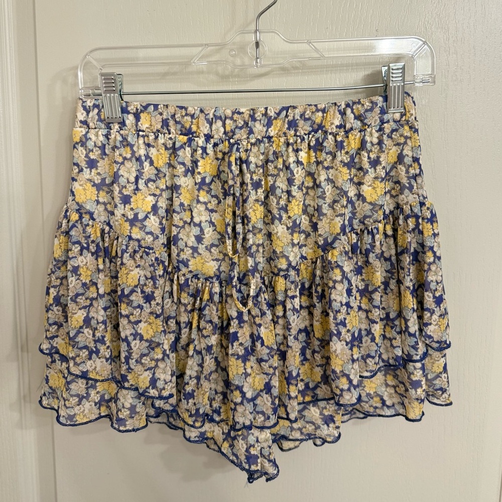 Altar'd State Blue and Yellow Floral Mini Skort